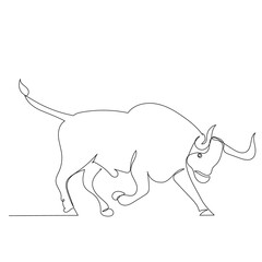 isolated, continuous line drawing, sketch bull