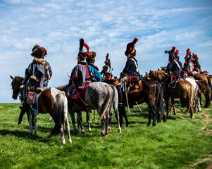 horsemen of the reconstruction of the war of 1812 at the site of the Battle of Borodino