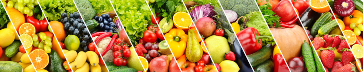 Panoramic photo fruits and vegetables