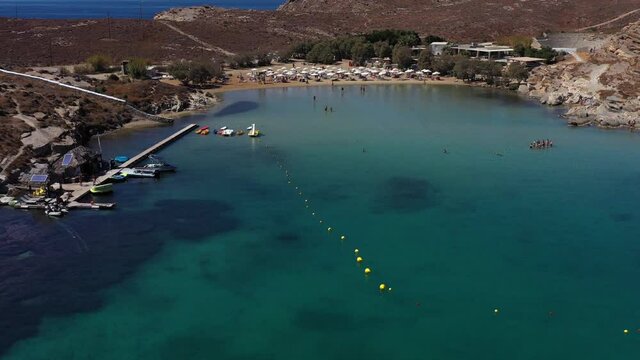 Fly over Monastiri beach in Paros island of Greece