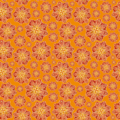 eamless orange pattern with mandalas