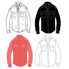 vector, isolated, hand drawn sketch of a man's shirt, silhouette