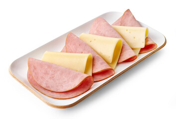 plate of cheese and ham sausage