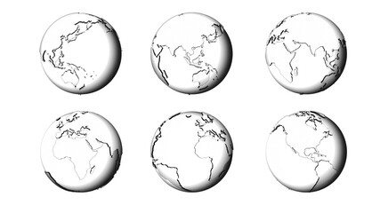 Obraz premium set of 3d silver and white earth plane on white plain background world map