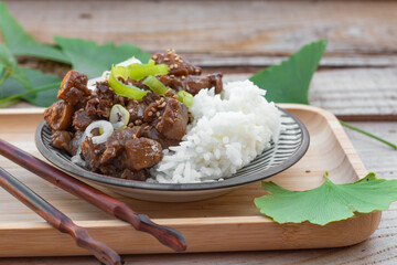 Plat d'aubergines à la japonaise avec du riz