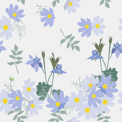 Seamless vector illustration with wildflowers in pastel colors.