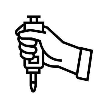 Hand Holding Chemical Tool Line Icon Vector. Hand Holding Chemical Tool Sign. Isolated Contour Symbol Black Illustration