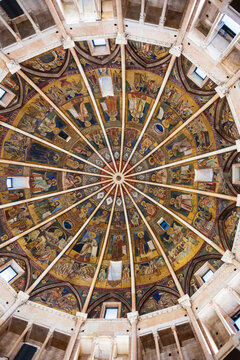 PARMA, ITALY - NOVEMBER 3, 2012: ceiling of baptistery in Parma city. Construtrion of Baptistery began in 1196 by Antelami.