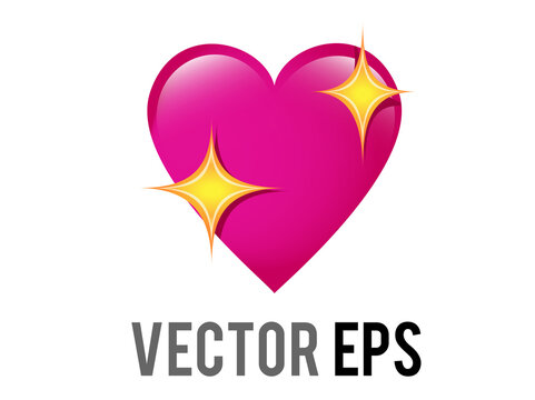 Vector glossy pink love heart emoji icon with sparkling stars, used for expressions of shimmering