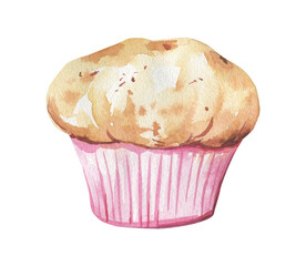 Cake hand-drawn in watercolor and isolated on a white background. High quality illustration.