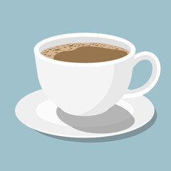 Cup with coffee on blue background