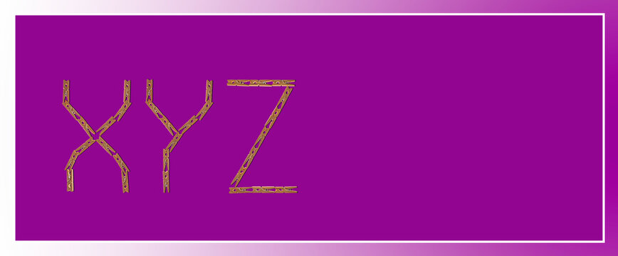 mit kleinen Holzklammern gelegte Buchstaben XYZ vor einem lila Hintergrund