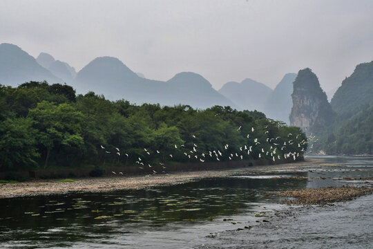 Le fleuve Li &agrave; Guilin traversant un paysage karstique (Chine)
