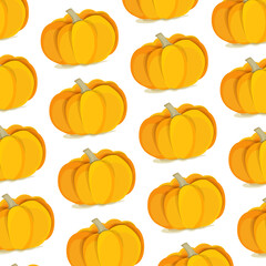 Autumn yellow pumpkins on a white background. Halloween. Pattern.