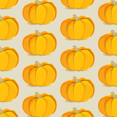 Autumn yellow pumpkins on a light background. Halloween. Pattern.