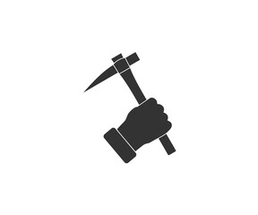 Hand holding pickaxe icon. Vector illustration, flat design.