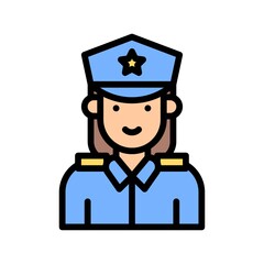 elections related warden police lady or girl with uniform and cap vector with editabe stroke,