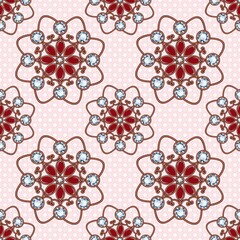 Vintage jewelry seamless pattern with colored gems...Flowers made of precious stones...