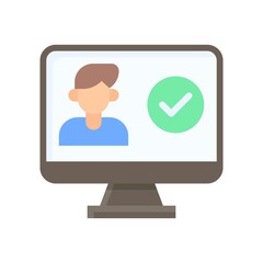 election related character or boy in computer screen with tick mark vector in flat style,