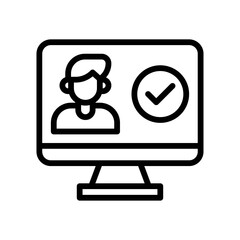election related character or boy in computer screen with tick mark vector in lineal style,