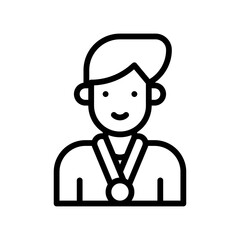 elections related boy or character with winner badge and ribbon vector in lineal style,