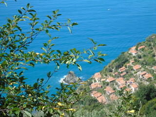 Liguria, Italy - 09/01/2020: Steep stairway overlooking the sea leading to the town of Monesteroli, in Liguria.