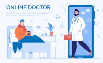 Information Poster about Online Medical Services.  Doctor. Online Medical Consultation Concept, Medical Support.