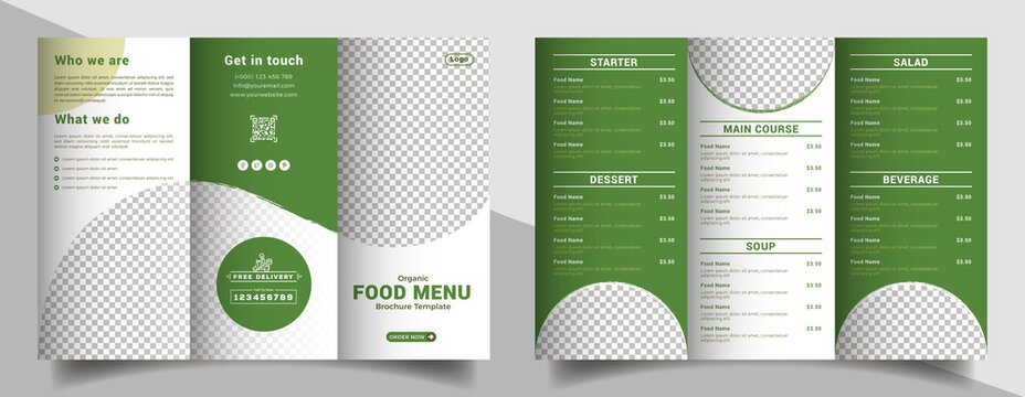 Food menu trifold brochure template. Food brochure for restaurant.