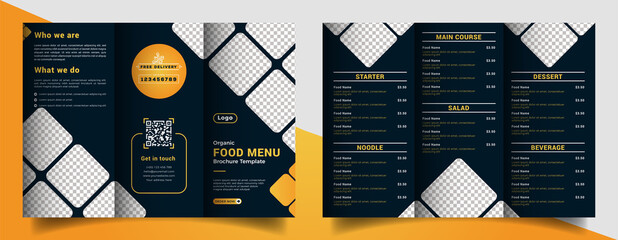 Food menu trifold brochure template. Food brochure for restaurant. - obrazy, fototapety, plakaty