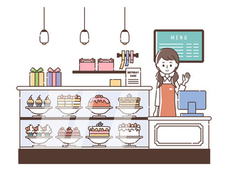 ケーキショップで接客する女性スタッフ