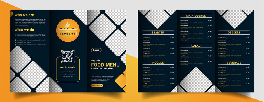 Food menu trifold brochure template. Food brochure for restaurant.
