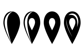 A set of pins for a map as navigation mark. Simple black minimal icons.