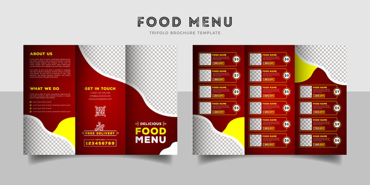 Food menu trifold brochure template. Food brochure for restaurant.