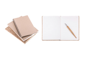 Vintage diary book collection set on white background, for writing,reading and education concept
