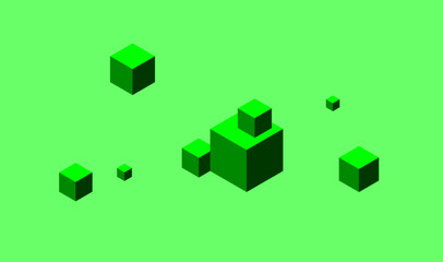 Abstract 3d render, composition composition, green background design with cubes