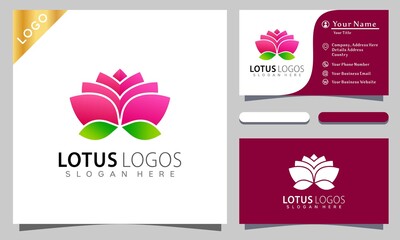 Lotus Flower logo design vector illustration, elegant, modern company business card template