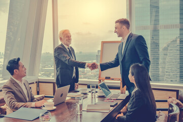 Business people shake hand agreement business meeting success congratulation