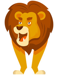 Standing lion front view. African animal in cartoon style.