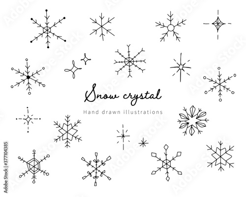 Fototapete 手描きの雪の結晶のイラストのセット アイコン 冬 星 キラキラ おしゃれ シンプル かわいい 線 Yugoro