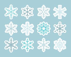 手描きの雪の結晶のイラストのセット アイコン 冬 星 キラキラ おしゃれ シンプル かわいい 線 Wall Mural Yugoro