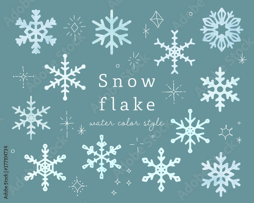 Leinwandbilder 水彩風の雪の結晶のイラストのセット アイコン 冬 星 キラキラ おしゃれ シンプル かわいい Yugoro