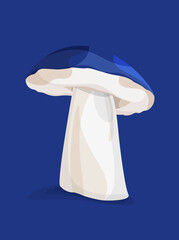 Large forest autumn mushroom with a blue hat on a blue background. Vector file.
