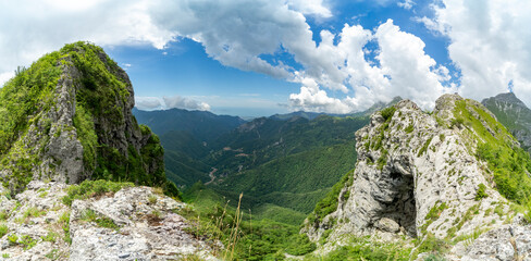 Fototapeta premium Italy Tuscany Lucca Apuan Alps trekking on Monte Forato also called Pania Forata