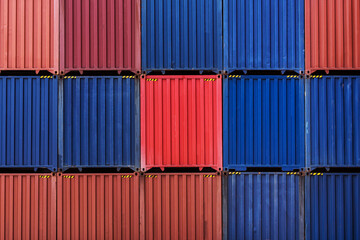 Stack of cargo shipping containers in shipping yard for import,export industrial