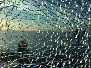 broken glass at sunset. background