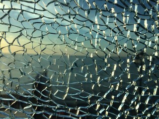 broken glass at sunset. background