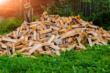 chopped wood near the village house
