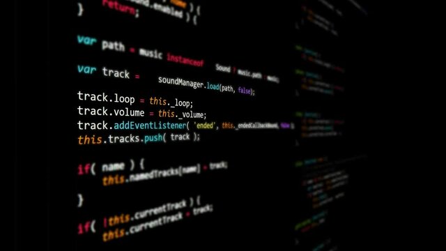 Software codes sliding on the screen