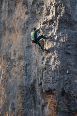 Climber in the Natural Park of the Mountains and Canyons of Guara. Huesca. Aragon. Spain.