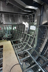 Interior of a aluminium hull. Air frame. Shipbuilding industry. Yacht builders.